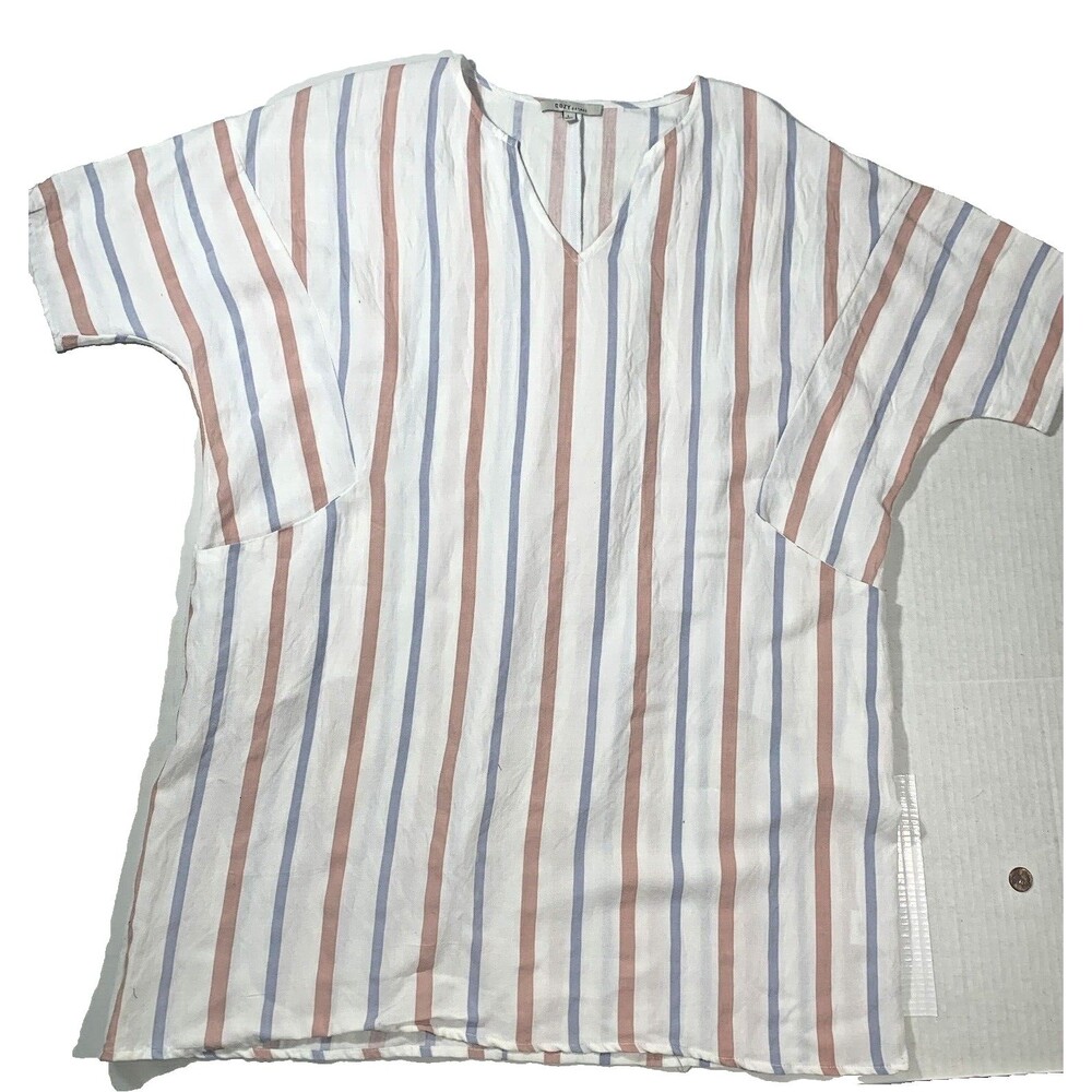 Cozy Casual Women's Size Large Top Pull Over V-Neck Striped
